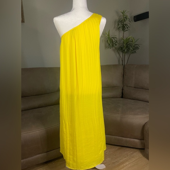 HD in Paris for Anthropologie Yellow Pleated One Shoulder Dress S Wedding Party - Picture 13 of 16